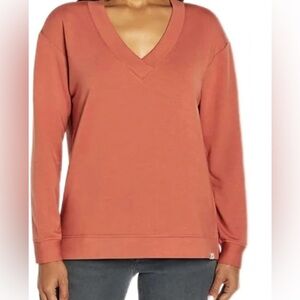 Orvis V-Neck Sweater in Dusty Terracotta Orange large Gorpcore cottagecore EUC